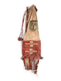 Sioux Quilled and Beaded Hide Tobacco Bag, with Pocket