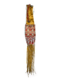 Sioux Quilled Hide Tobacco Bag, with Horse Tracks