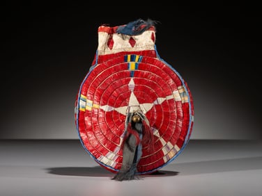 Sioux Quilled Hide Canteen-Shaped Pouch