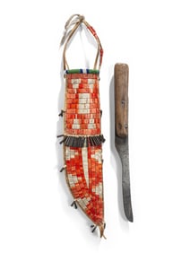 Sioux Quilled Hide Knife Sheath, with Knife
