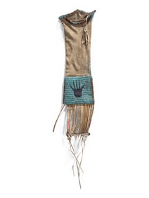 Northern Sioux Beaded Hide Tobacco Bag, with Hand Imagery