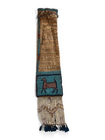 Sioux Beaded and Quilled Hide Tobacco Bag, with Heartline Deer and Tipis