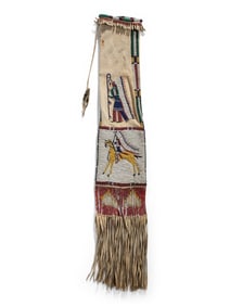 Cheyenne River or Pine Ridge Sioux Beaded Hide Pictorial Tobacco Bag