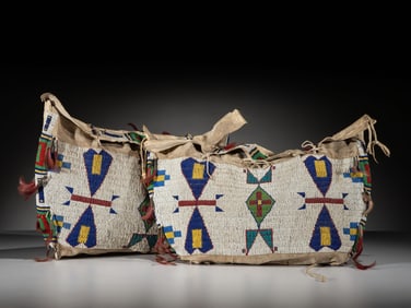 Sioux Beaded Hide Possible Bags, Matched Pair