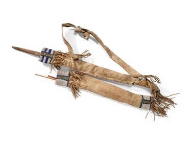 Northern Plains Boy's Beaded Quiver and Bow Case, with Bow and Arrows