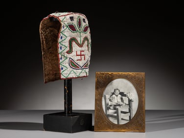 Sioux Beaded Baby Bonnet, with Photograph Copy