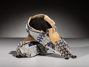 Sioux Fully Beaded Hide Moccasins