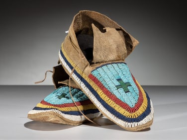 Northern Plains Beaded Hide Moccasins