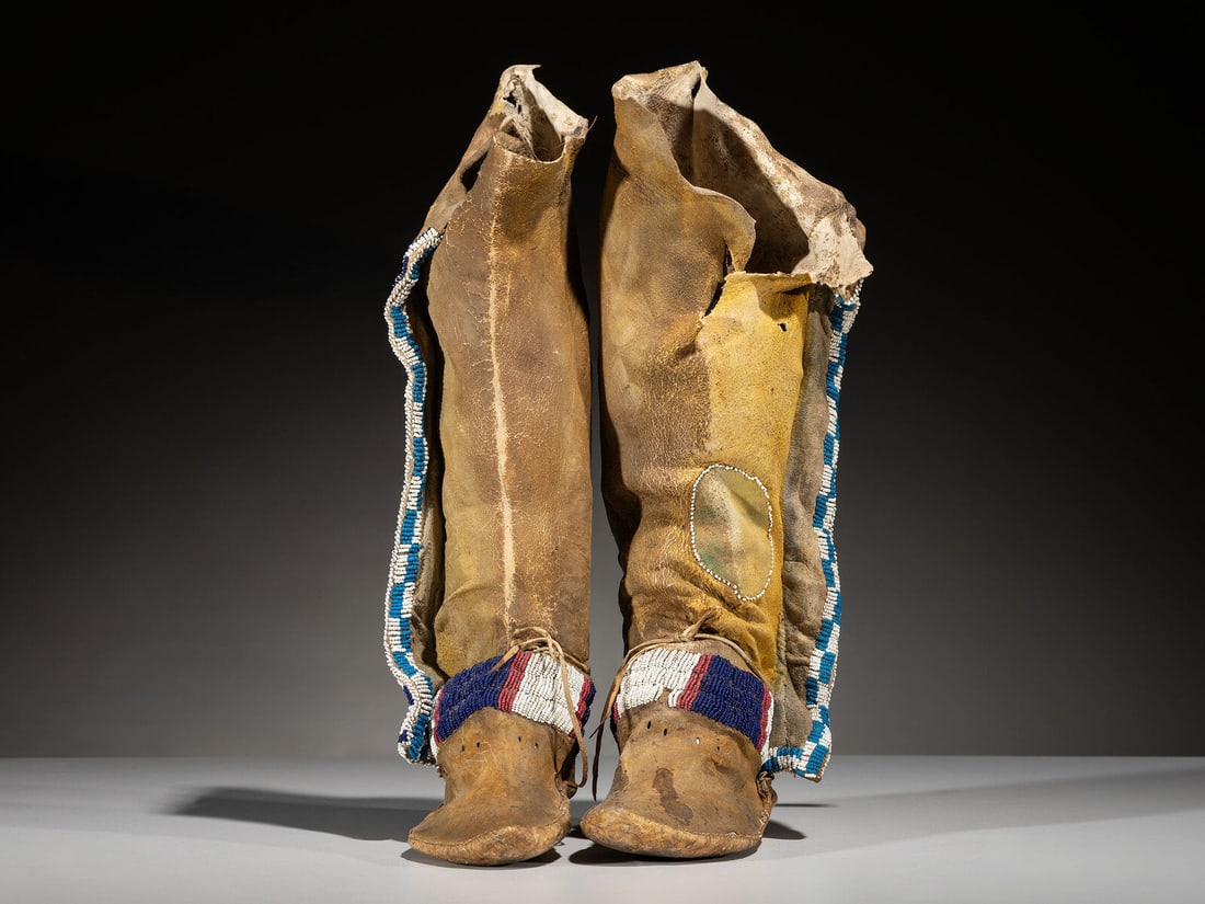 Apache Beaded Hide Leggings and Moccasins (1 of 4)