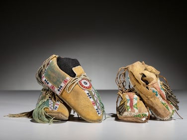 Kiowa Child's Beaded Hide Moccasins