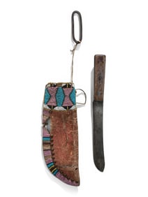Apsáalooke Beaded Knife Sheath, with Knife and Striker
