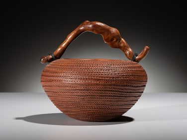 Richard Zane Smith (Wyandot, b. 1955) Corrugated Pottery Jar, with Wood Handle, 2021