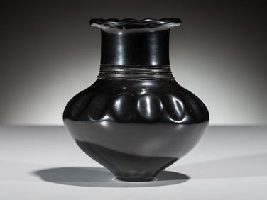 Russell Sanchez (San Ildefonso, b. 1963) Blackware Pottery Vase, Squash Blossom Form