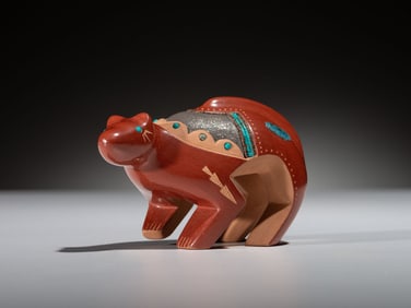 Russell Sanchez (San Ildefonso, b. 1963) Pottery Bear, with Tuquoise and Heishi