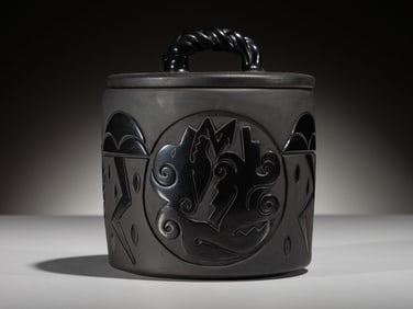 Chris Youngblood (Santa Clara, 1989) Carved Blackware Pottery Container, with Lid, 2021