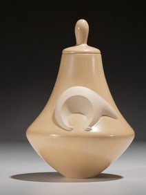 Al Qöyawayma (Hopi, b. 1938) Buffware Lidded Pottery Jar, with Bear