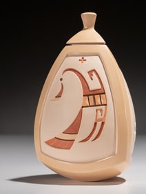Al Qöyawayma (Hopi, b. 1938) Three-Sided Polychrome Pottery Box, 2014