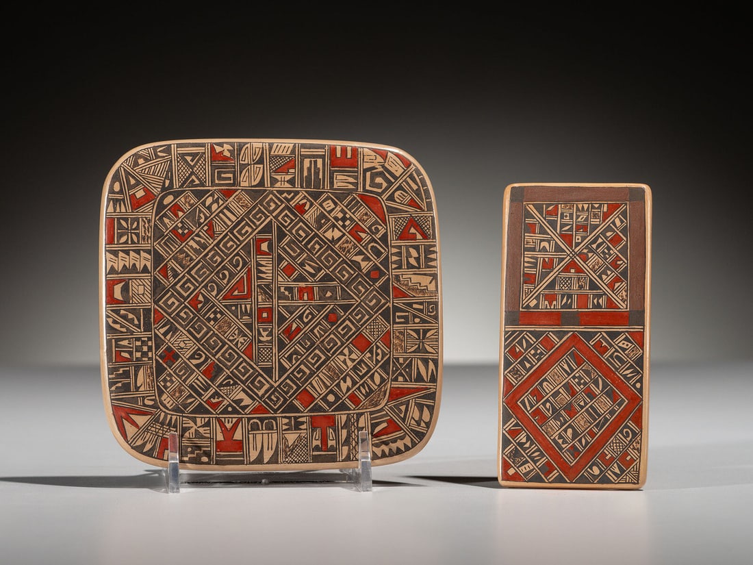 Rondina Huma (Tewa-Hopi, b. 1947) Polychrome Pottery Tiles, Shard Design (1 of 2)