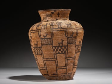 Apache Polychrome Basket, Humans and Dogs
