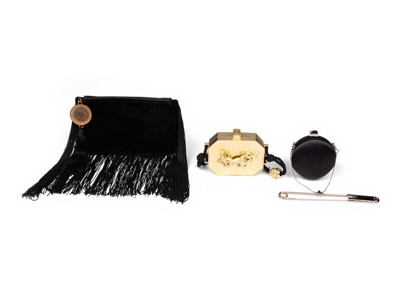 Three Designer Evening Bags, Kieselstein - Cord, Ferré and Fendi : Three Designer Evening Bags, Kieselstein - Cord, Ferré and Fendi THE FIRST Evening clutch in black velvet with black satin and fringe trim. Zipper closure with tasseled