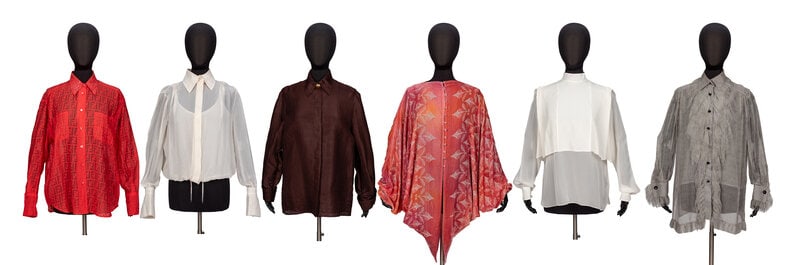 Six Designer Blouses, Fendi, Valentino and Others : Six Designer Blouses, Fendi, Valentino and Others Comprised of three Gianfranco Ferré blouses, one Fendi blouse, one Valentino blouse, and one Patricia Lester cape. THE FIRST