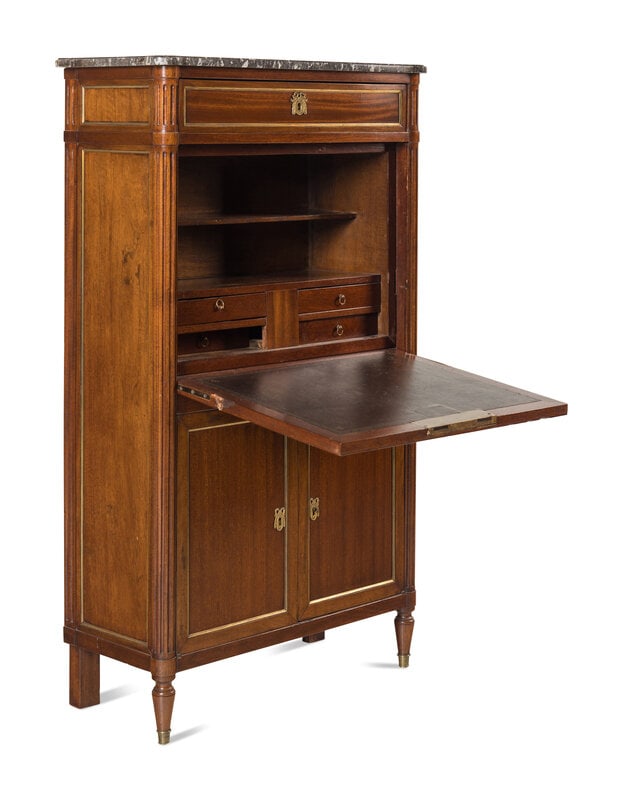 A Louis XVI Style Mahogany Secrétaire à Abbatant: A Louis XVI Style Mahogany Secrétaire à Abbatant Late 19th Century Height 56 x width 32 1/2 x depth 14 inches. This lot is located in Chicago.