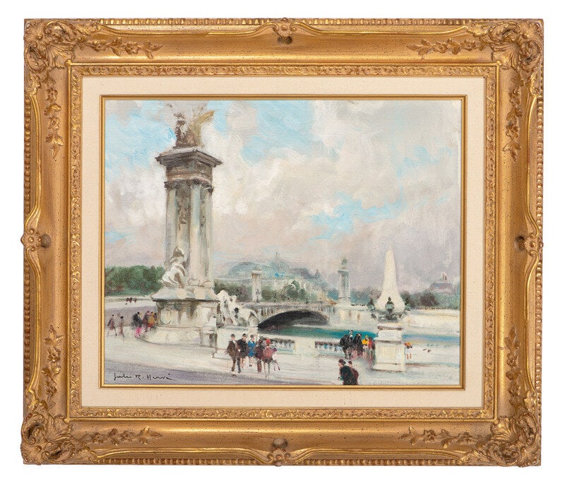 Jules Rene Herve (French, 1887-1981) Pont Alexandre III: Jules Rene Herve (French, 1887-1981) Pont Alexandre III oil on canvas signed Jules R. Herve (lower left) 14 3/4 x 18 inches Property from a Private Collection, Louisville, KY This