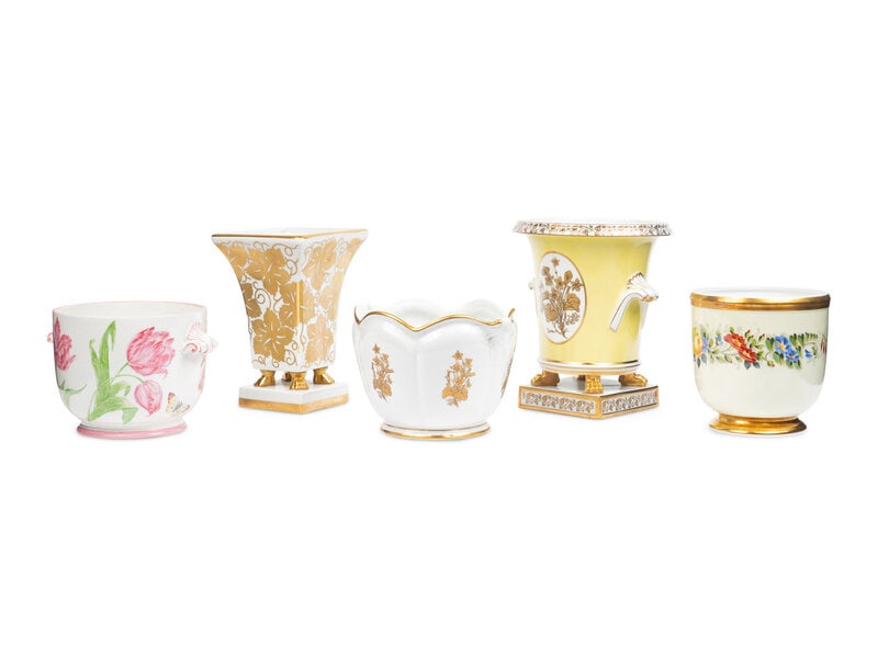 Five Mottahedeh Porcelain Cache Pots﻿ (1 of 2)