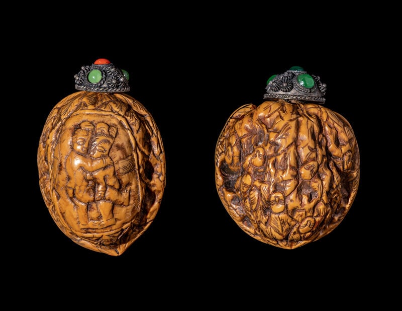A Pair of Chinese Carved Walnut Snuff Bottles (1 of 2)