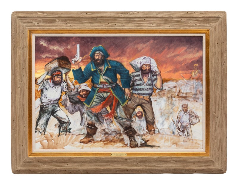 August (Curley) Lennox (American, 1908-1986) Pirates Plunder: August (Curley) Lennox (American, 1908-1986) Pirates Plunder oil on canvas 24 x 35 inches. Property from the Collection of a Missouri Company This lot is located in Denver.