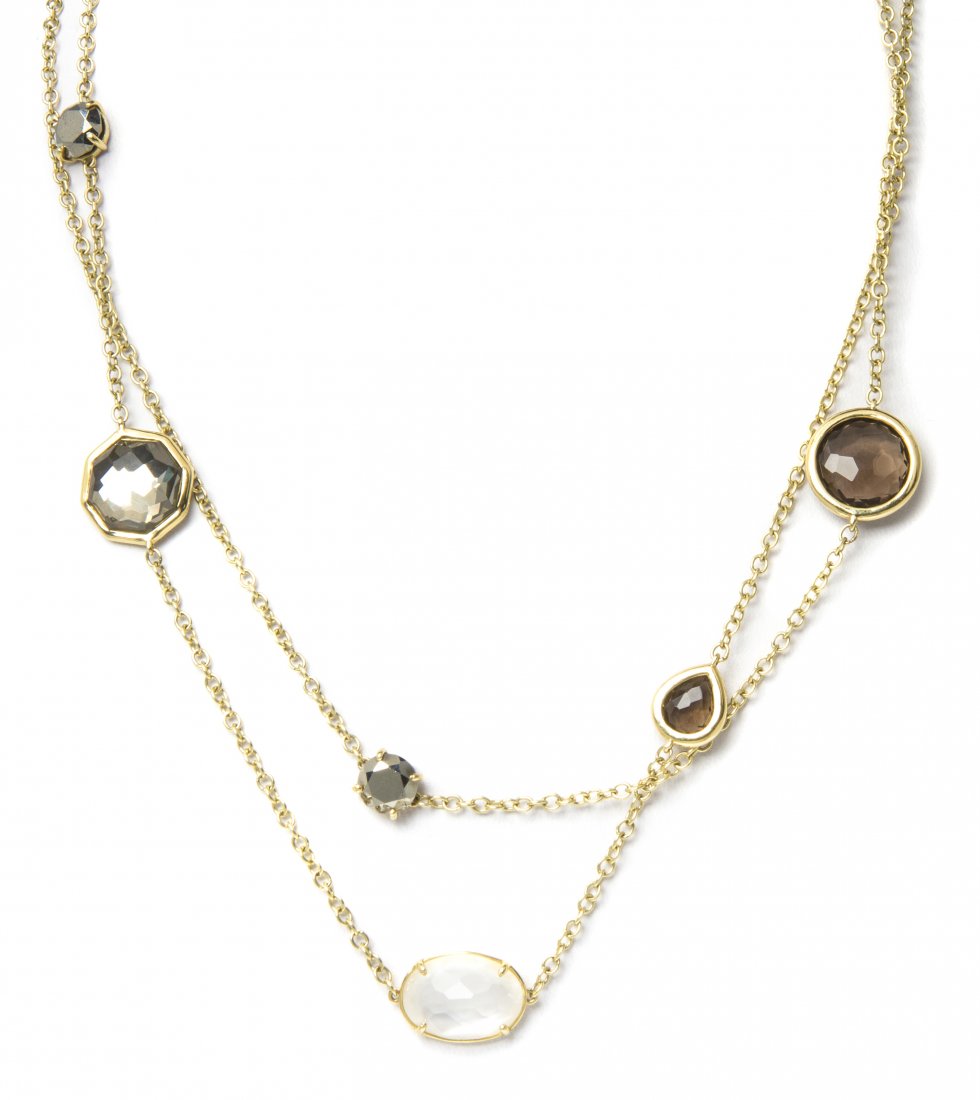 A Collection of 18 Karat Yellow Gold and Multi Gem Neck: A Collection of 18 Karat Yellow Gold and Multi Gem Necklaces, Ippolita, consisting of two necklaces containing numerous prong and bezel set faceted and cabochon cut stones linked with cable link chain