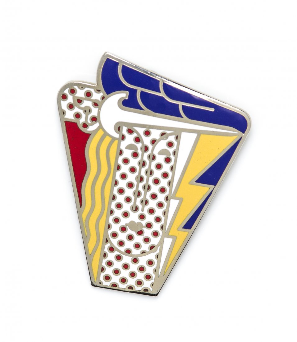 A Metal and Polychrome Enamel Pendant Brooch, Roy Licht: A Metal and Polychrome Enamel Pendant Brooch, Roy Lichtenstein, Circa 1968, entitled "Modern Head", measuring approximately 76.00 x 60.00 mm. Stamp: 1968 ROY LICHTENSTEIN FOR MULTIPLES INC. (artist si