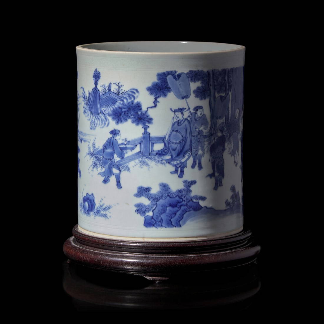 A Large Chinese Blue and White Porcelain Brush Pot, Bitong, Transitional Period, 17th Century
