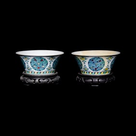 A Pair of Chinese Doucai 'Medallion' Porcelain Bowls, Daoguang Mark and Period 清道