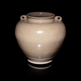 A Chinese White Glazed Gongxian Pottery 'Rabbit' Ovoid Jar, Tang Dynasty 唐 巩&#21439