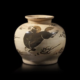 A Chinese Cizhou Slip-Decorated 'Horse' Jar, Ming Dynasty 明 磁州窯天