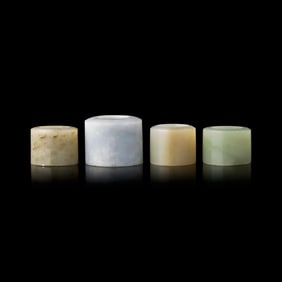 Four Chinese Jade and Jadeite Archer's Rings 翡翠、玉扳指&#19968