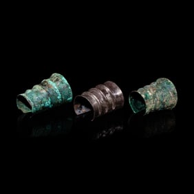 Three Chinese Silver and Bronze Wrist Guard Bracelets, Northeast China, Xianbei Tribe, Han Dynasty