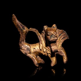 A Small Chinese Gilt Bronze Fu Lion-Form Decoration, Jin-Northern and Southern Dynasties 晉