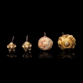 Four Chinese Silver Gilt  'Floral' Hairpins, Zan, Ming Dynasty 明 花卉紋