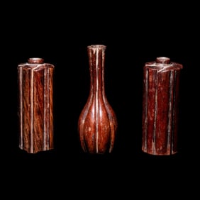 Three Chinese Zitan or Huanghuali Lobed Incense Tool Holders, 17th/18th Century 清早期