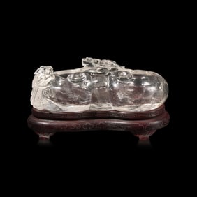 A Chinese Rock Crystal 'Qilong and Ruyi Head' Brush Washer, 19th-20th Century 清晚