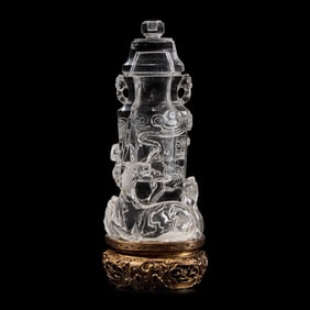 A Chinese Carved Rock Crystal Vase and Cover with Horses and Dragon, 19th-20th Century 晚