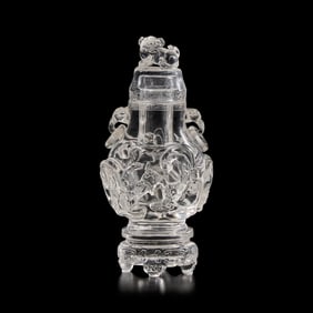 A Chinese Rock Crystal Vase, Cover, and Stand, 19th Century 清晚期 水&#26230