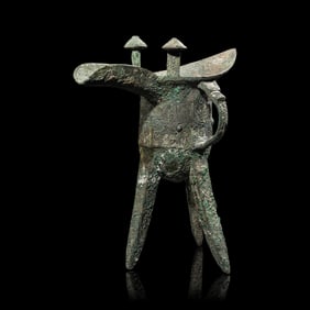 A Chinese Archaic Ritual Bronze Wine Vessel, Jue, Mark Gaotian, Late Shang-Early West Zhou Dynasty