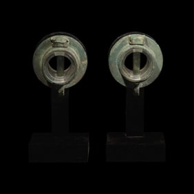 A Pair of Chinese Bronze Chariot Fittings, Warring States Period/Han Dynasty 戰國