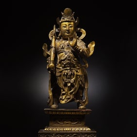 A Chinese Gilt Bronze Figure of Weituo Pusa, Ming Dynasty 明 鎏金銅韋