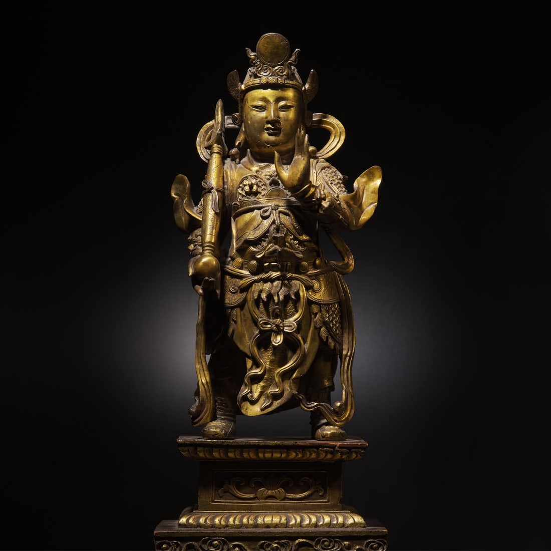 A Chinese Gilt Bronze Figure of Weituo Pusa, Ming Dynasty 明 鎏金銅韋 (1 of 6)