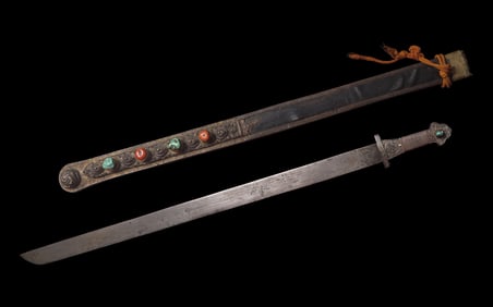 A Tibetan Embellished Sword and Scabbard, Dpa'Dam, 19th Century or Earlier 十九世