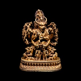 A Sino-Tibetan Gilt Silver Figure of Yamantaka 銀鎏金大威德